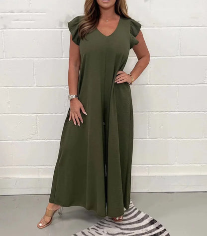 Elegant V-Neck Ruffle Jumpsuit