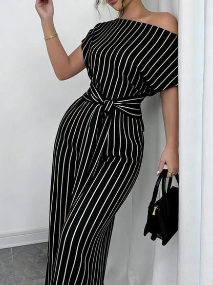 Slanted Shoulder Wide Leg Jumpsuit