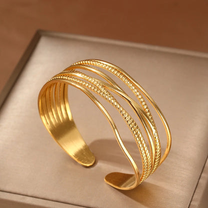 Multilayer Hollow Open Cuff Bracelet