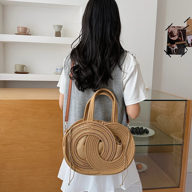 Aura Woven Straw Shoulder Handbag