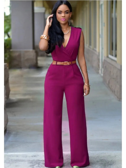 Sleeveless Belted Wide Leg Jumpsuit