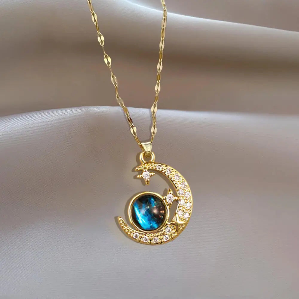 Celestial Zircon Moon Necklace