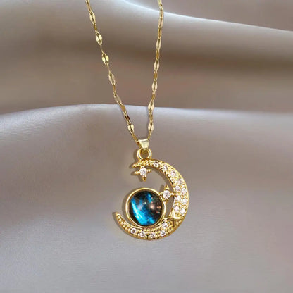 Celestial Zircon Moon Necklace