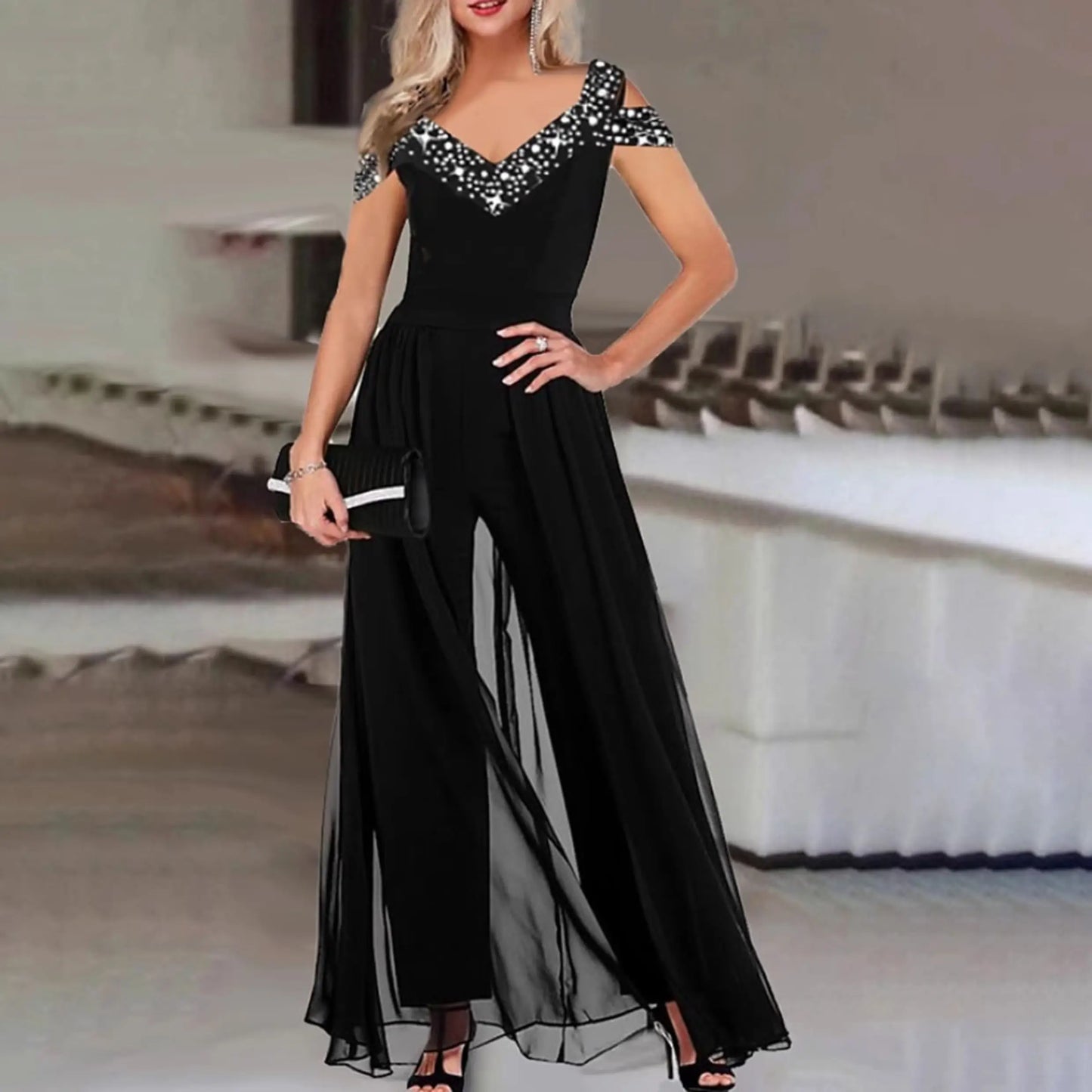 Elegant V-Neck Sleeveless Black Jumpsuit