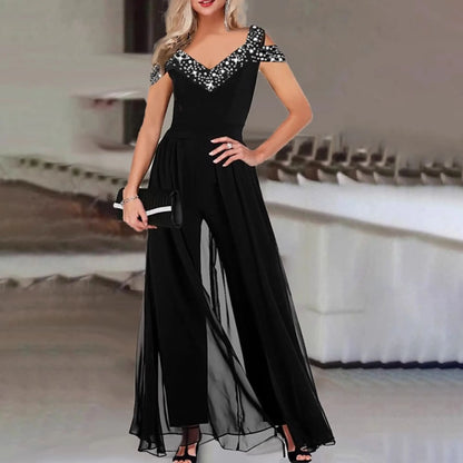 Elegant V-Neck Sleeveless Black Jumpsuit