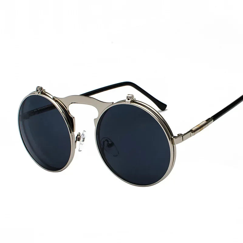Vintage Steampunk Flip-Up Round Sunglasses