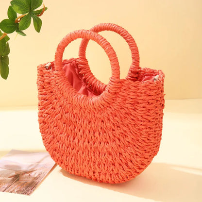 Handwoven Straw Half-Moon Bag