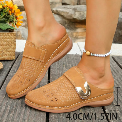 Quilted Buckle Wedge Mule Sandals