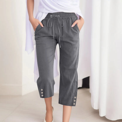 Cotton Linen Capri Pants For Women