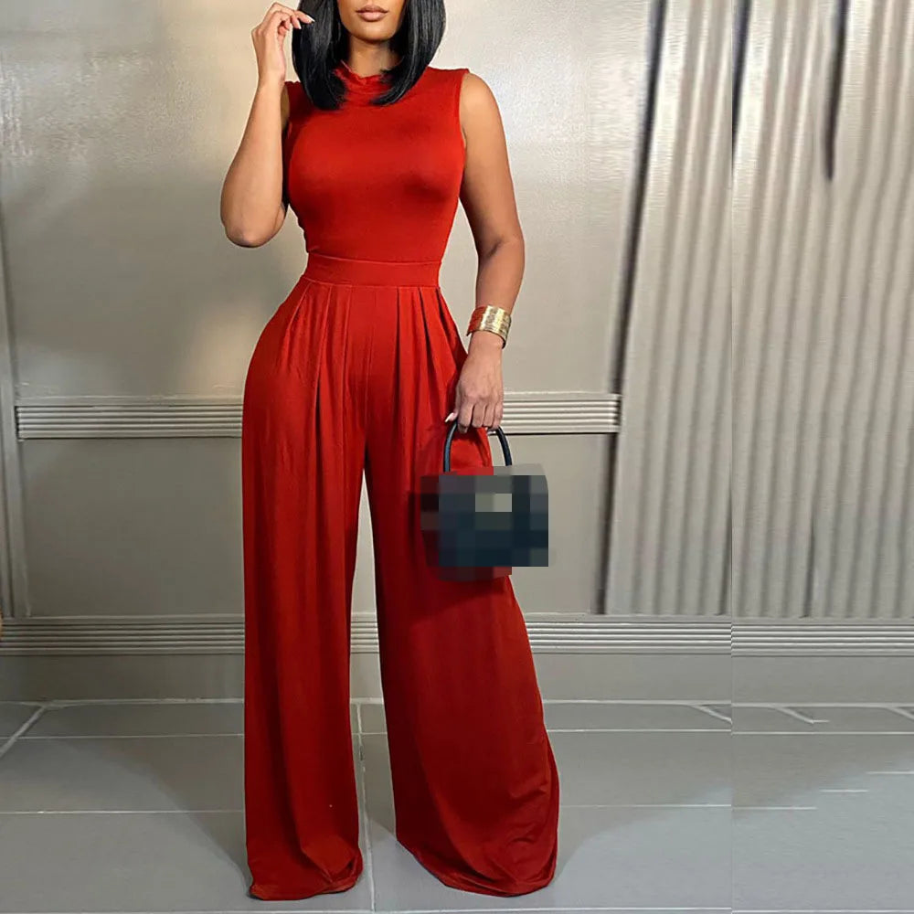 Elegant Wide Leg Sleeveless Jumpsuit