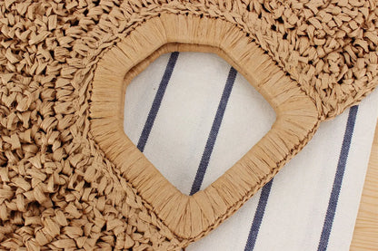 Handmade Half Moon Straw Tote Bag