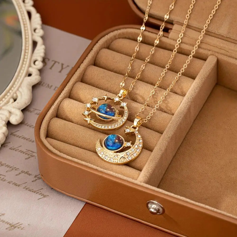 Celestial Zircon Moon Necklace