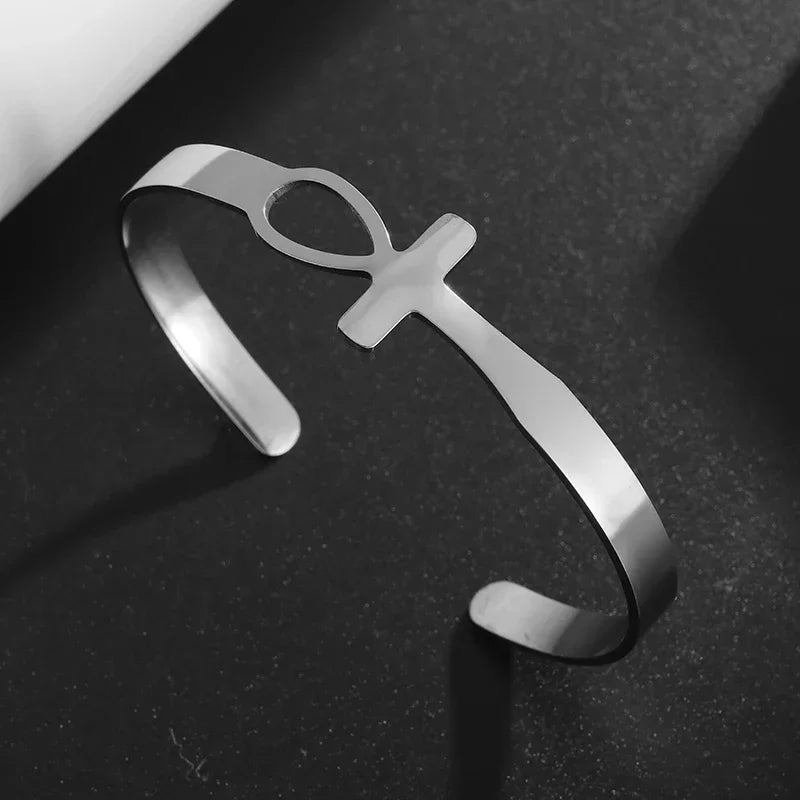 Polished Steel Open Cuff Bangle