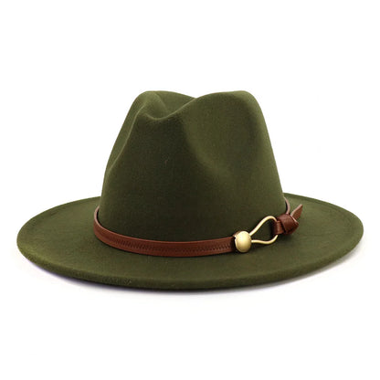 Belt Buckle Wide Brim Fedora Hat
