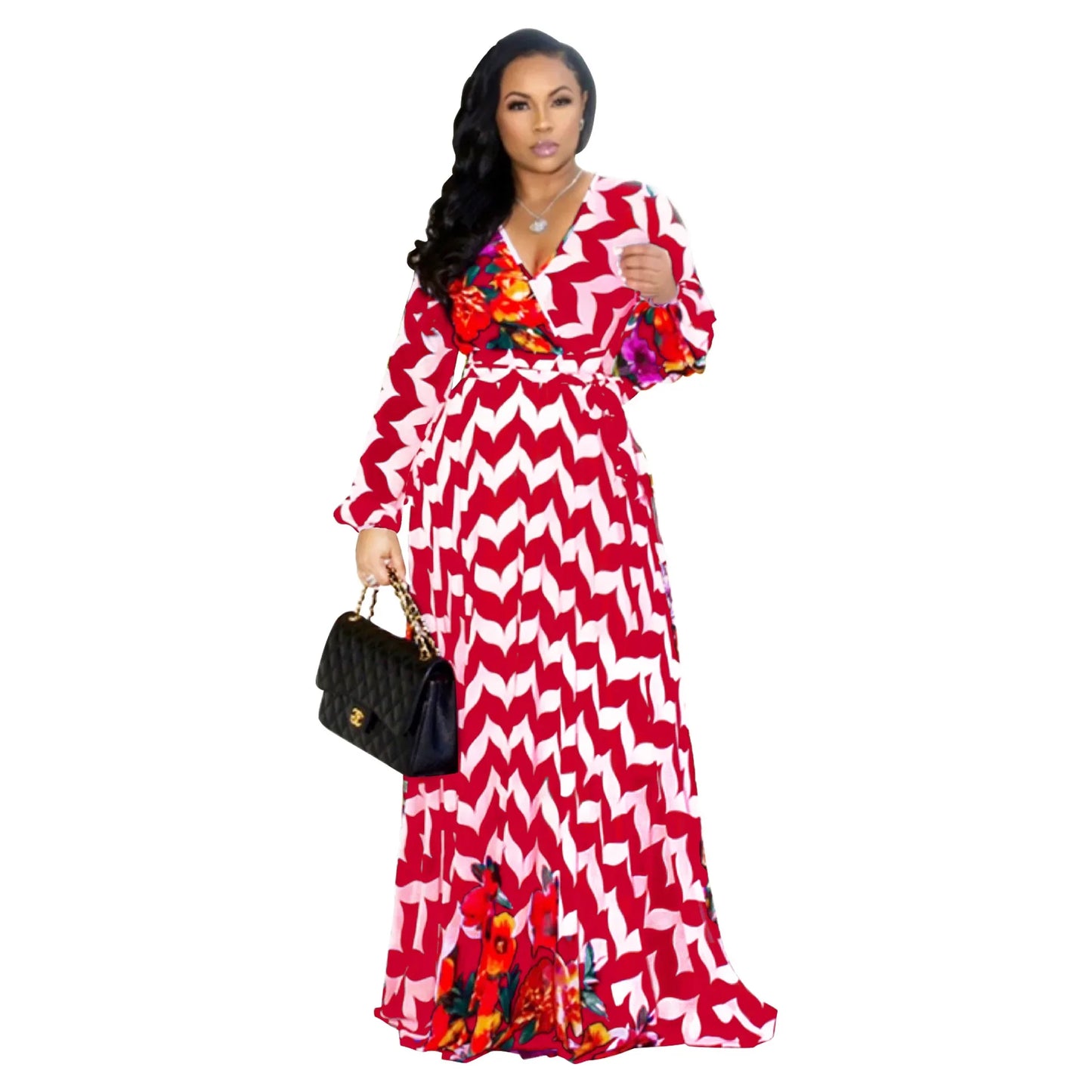 Women's Printed Wrap Maxi Dress