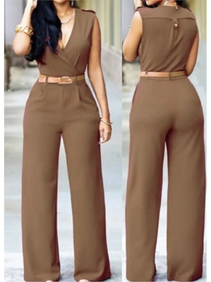 Sleeveless Belted Wide Leg Jumpsuit