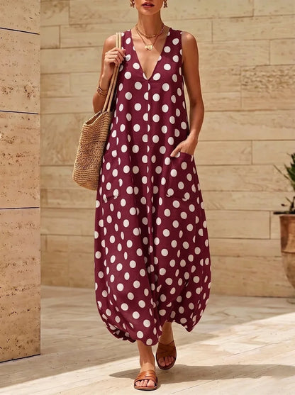 Polka Dot Pocket Maxi Dress