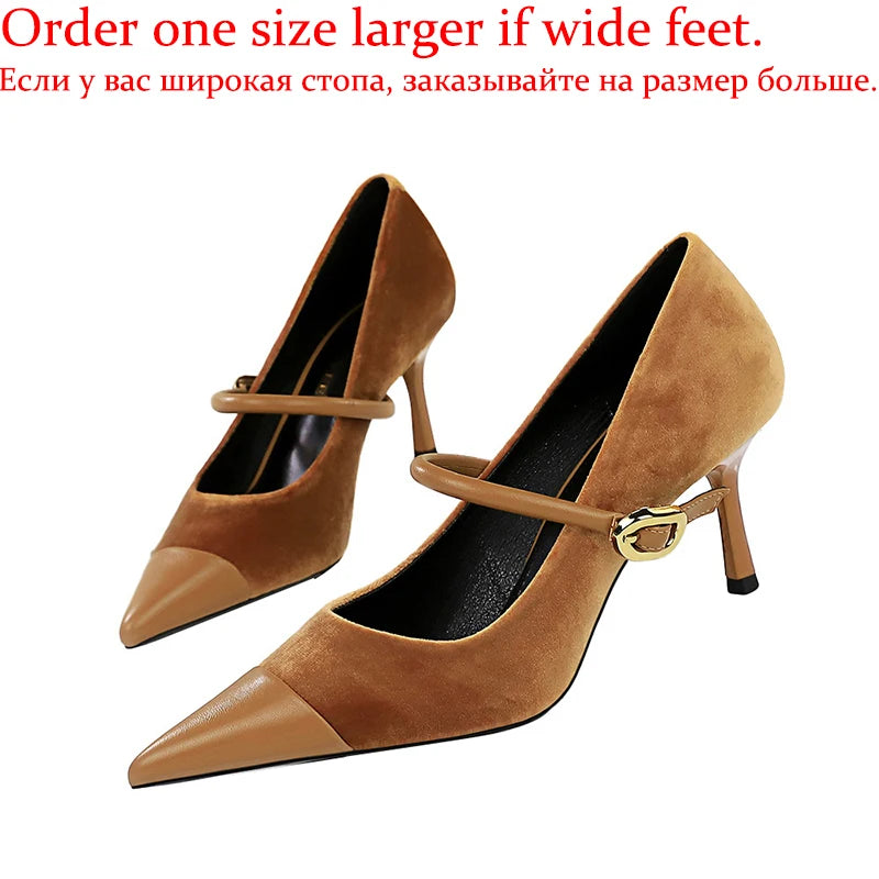 Women's Velvet Buckle Strap Heels