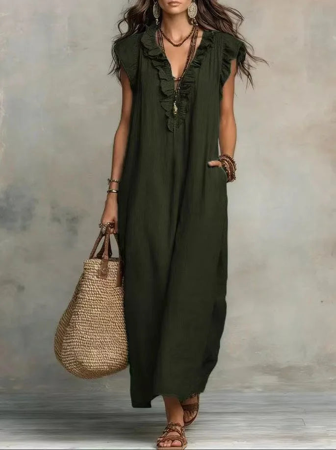 Amara Ruffle V-Neck Maxi Dress