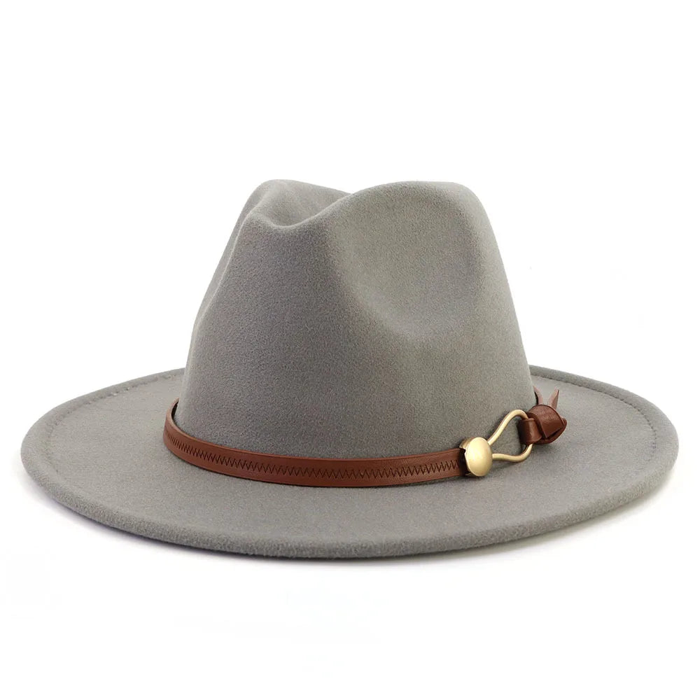 Belt Buckle Wide Brim Fedora Hat
