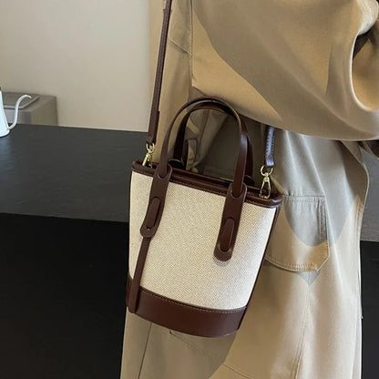 Two-Tone Canvas Bucket Bag