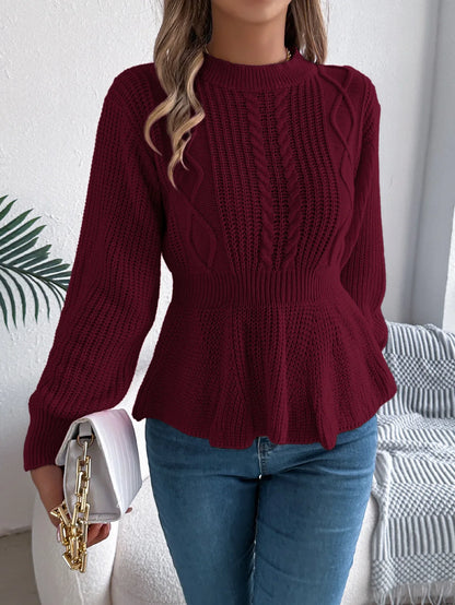 Chic Peplum Cable Knit Pullover Sweater
