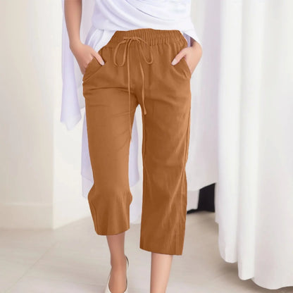 Cotton Linen Capri Pants For Women