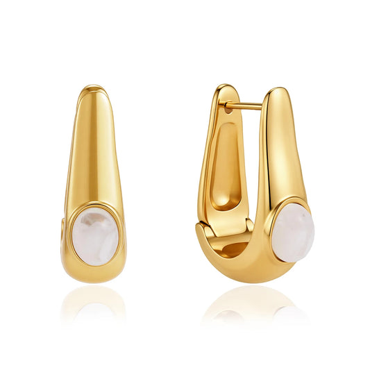 Vintage Cabochon Geometric Hoop Earrings