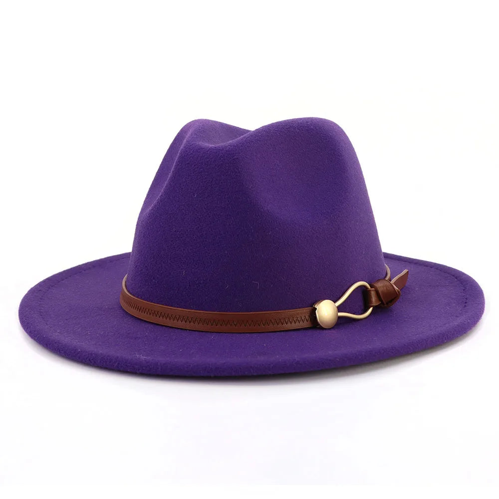 Belt Buckle Wide Brim Fedora Hat