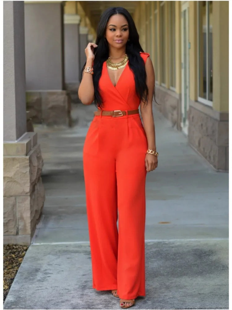 Sleeveless Belted Wide Leg Jumpsuit