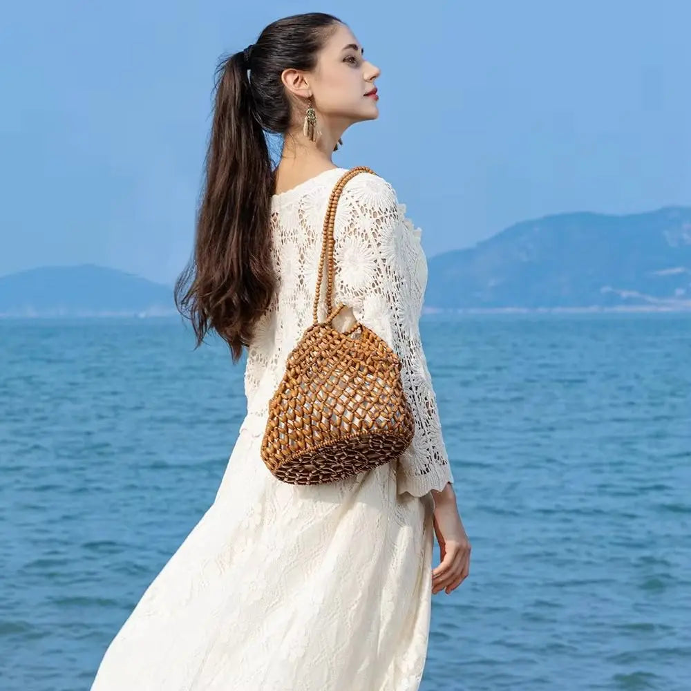 Beaded Bucket Tote Handbag