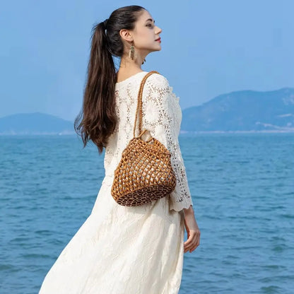 Beaded Bucket Tote Handbag