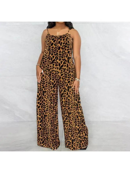 Leopard Print Spaghetti Strap Jumpsuit