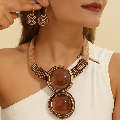 Bold Resin Wire-Woven Statement Necklace Set