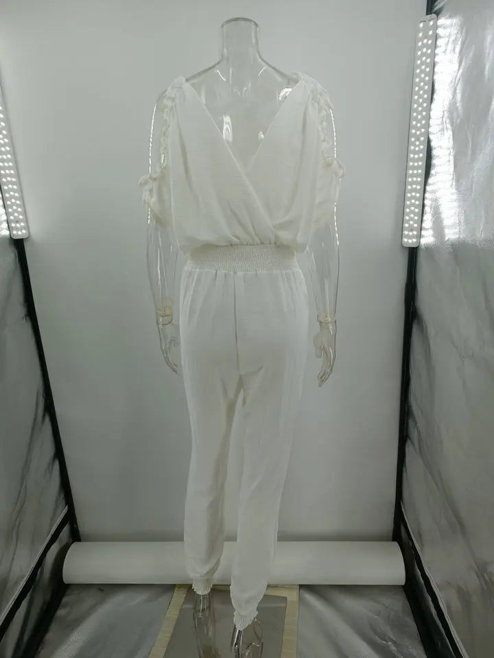 Chic Short Sleeve Open-Back Jumpsuit