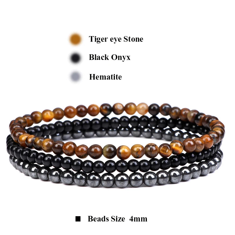 3Pcs Stacked Natural Stone Bracelet Set