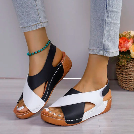 Casual Style Colorblock Wedge Sandals