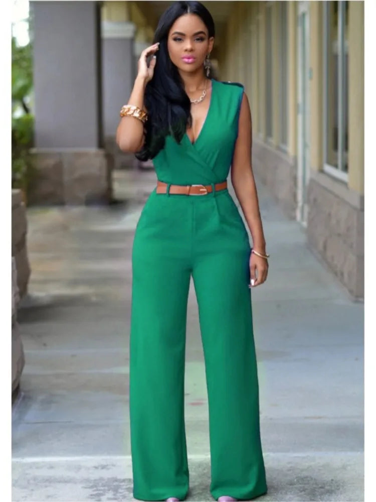 Sleeveless Belted Wide Leg Jumpsuit