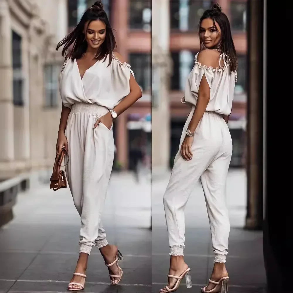 Chic Short Sleeve Open-Back Jumpsuit