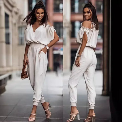 Chic Short Sleeve Open-Back Jumpsuit