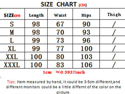 Size chart in centimeters for clothing measurements with dimensions listed.