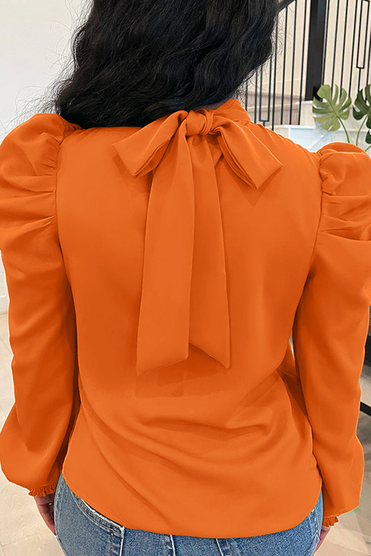 Solid Color Stand Collar Dressy Top