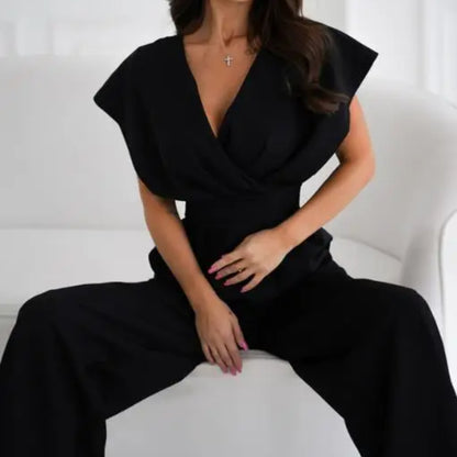 Elegant V-Neck Wide Leg Jumpsuit