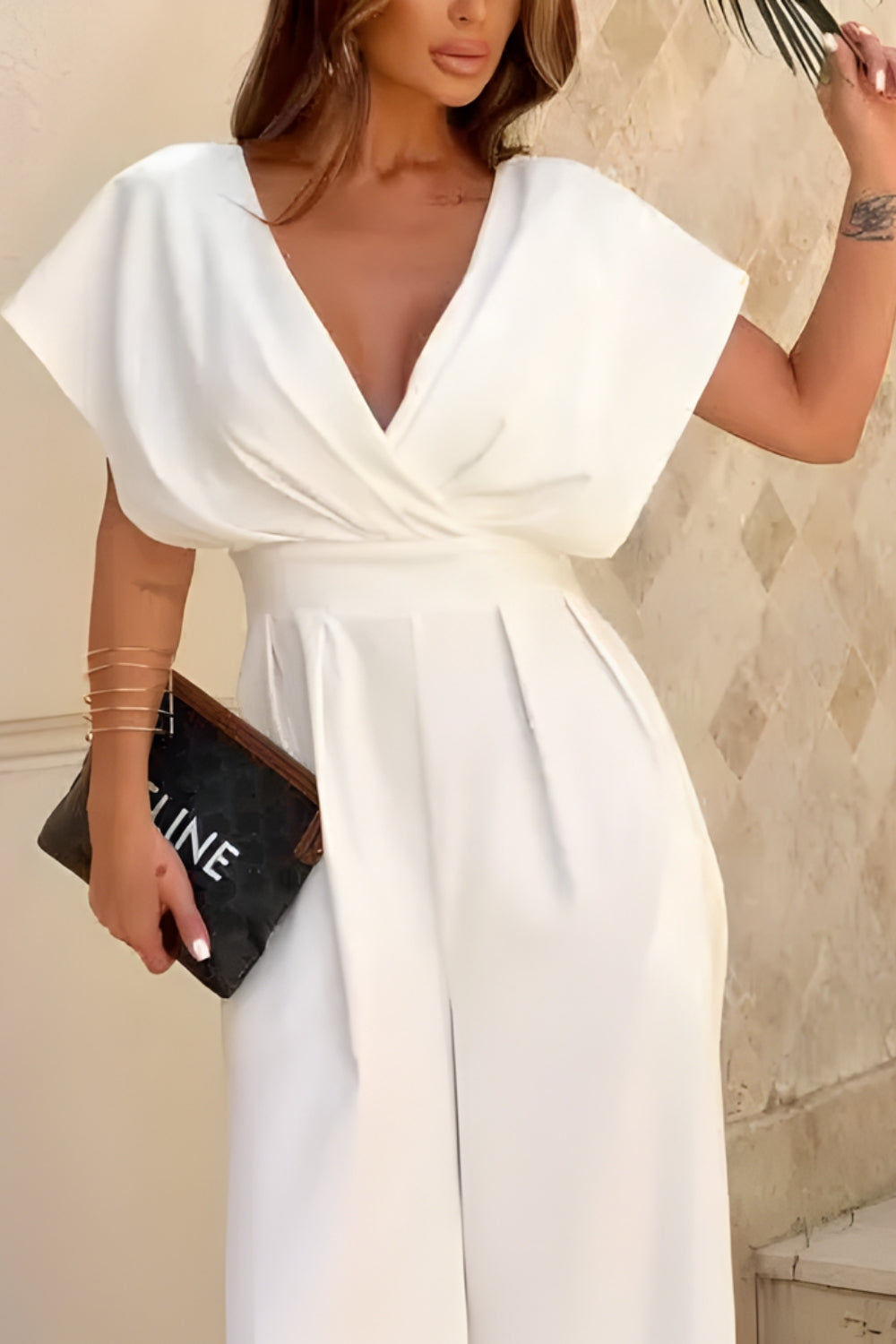 Elegant V-Neck Wide Leg Jumpsuit