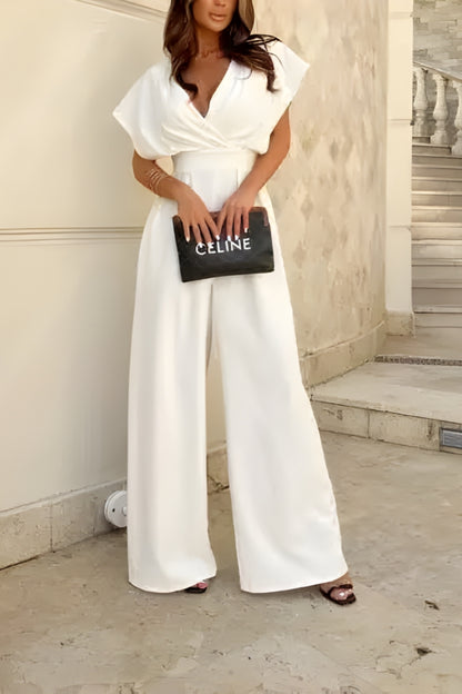 Elegant V-Neck Wide Leg Jumpsuit