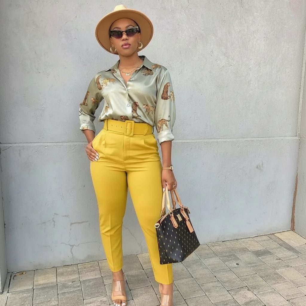 High Waisted Workwear Belted Pants