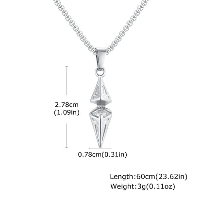 Dimensions of arrow spike pendant: 2.78cm height, 0.78cm width, 60cm chain length