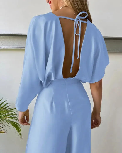 Back view of Batwing Sleeve Wide-Leg Jumpsuit