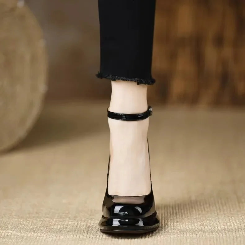 Glossy women’s formal shoes with stable heels