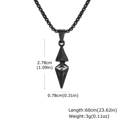 Dimensions of arrow spike pendant: 2.78cm height, 0.78cm width, 60cm chain length